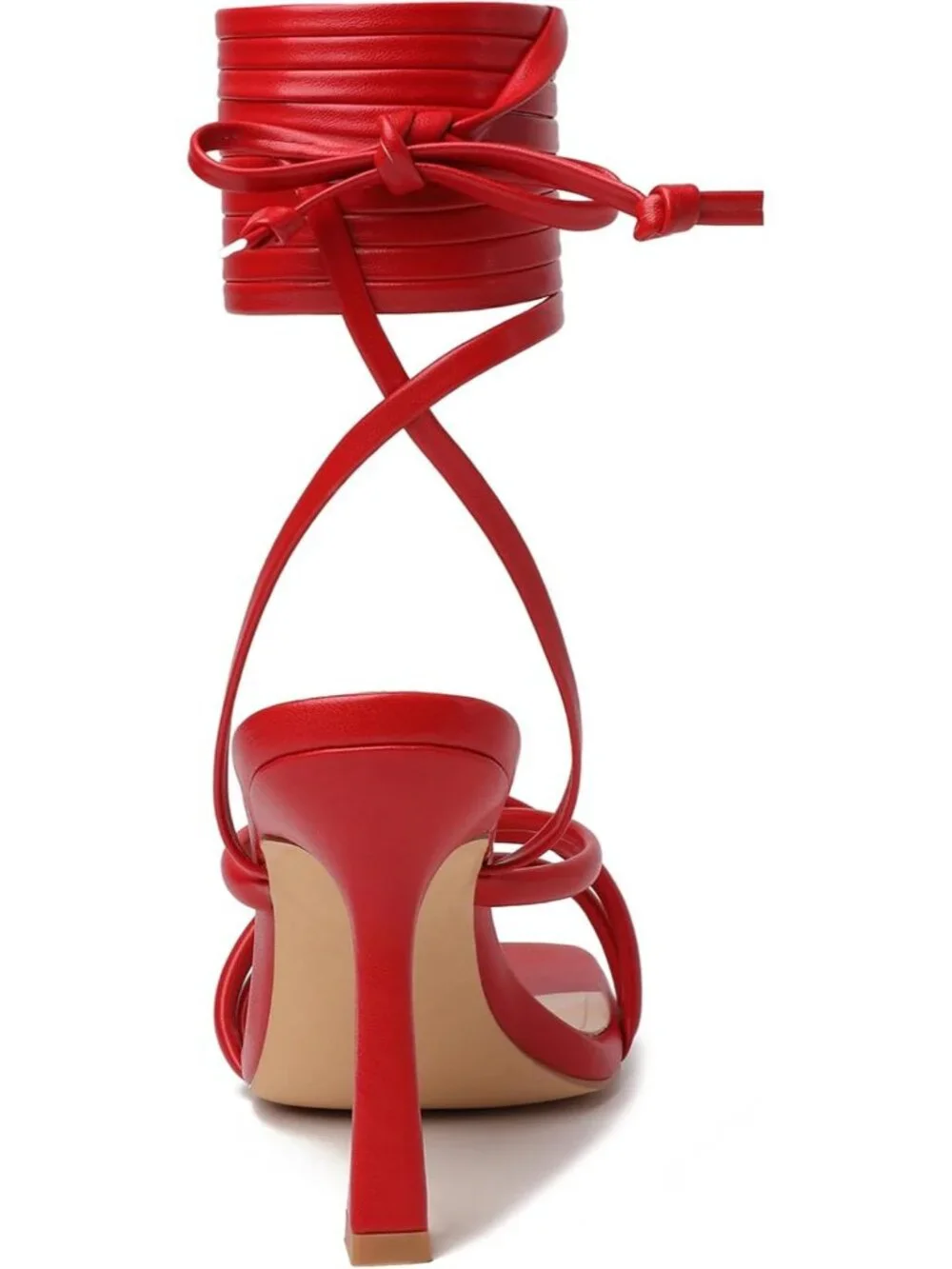 〽️Womens Red Strappy Lace Up Square Toe High Heels Party Heel Prom Sandal